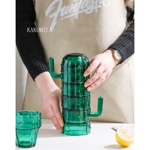 6PCS/Set Creative Cactus Water Cup Set Ins style water cup Simple and Fresh Mori series Household water cup