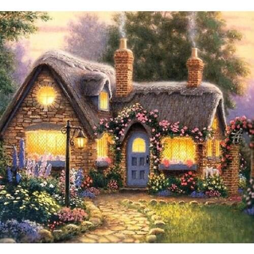 New mosaic full diamond embroidery beads Country Garden Cottage Flower landscape diamonds cross stitch painting inlay handwork