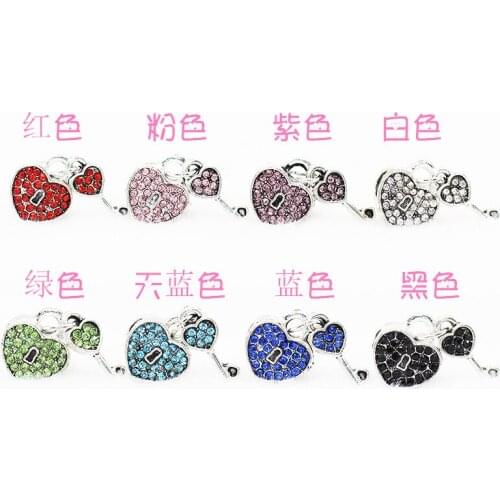 Free Shipping Alloy Bead Charm Love Heart Lock & Key With Full Crystal Beads Fit dora Diy Bracelets & Bangles Jewelry H328