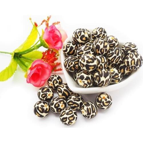 Chenkai 50PCS 15MM Silicone Leopard print Beads Baby Round Shaped Beads Teething BPA Free DIY Sensory Chewing Toy Accessories