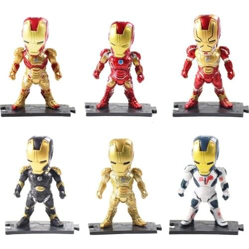 6pcs/lot Iron Man Figure Toys Q Version Superhero Mini Dolls PVC Model Collection Superhero Doll