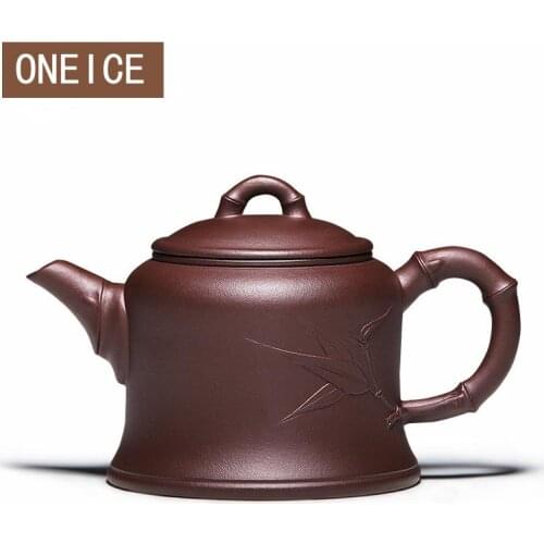 Yixing Ore Purple Teapot Famous Pure Handmade Granville Bamboo Strip With Stone Pits Pot Tea Set 10 Hole 340ml