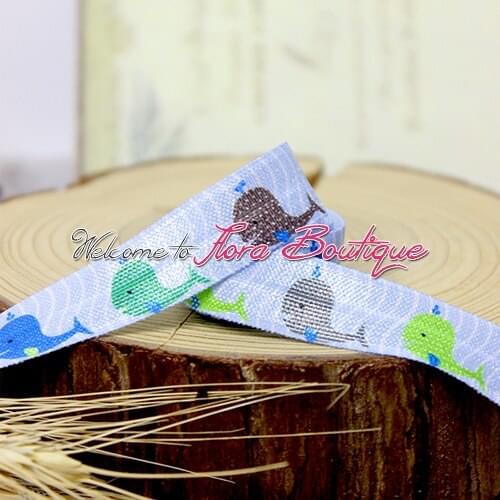 FLRA Elasticwhales cartoon fold over elastic ribbon printed for summer hairbands