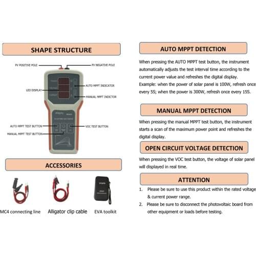 WS400A Photovoltaic Panel Power Supplys Multimeter Solar Panel MPPT Tester Open Circuit Voltage Troubleshooting Utility Tool