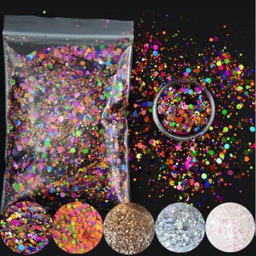 50g/bag Holographic Glitter Mix Silver Colors Hexagon Round Glitter for Nail Polish Acrylic and DIY Supplies Butterfly Stars