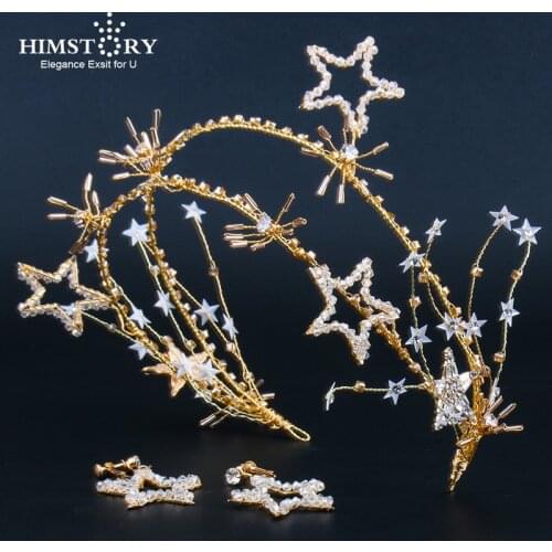 HIMSTORY Fashion Gold Star Hairband Women Sweet Flower Wedding Hair Accessories Tiara Elegant Girls Headband Headwear Jewelry