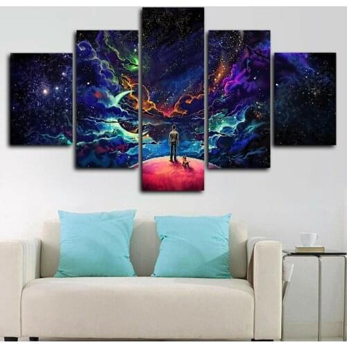 Luminous Space Journey Stars Picture For Living Room Modern Decoration Bedroom Colorfull Paints 5 Piece Canvas Wall Art