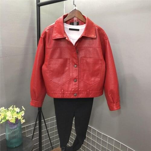 Women Fashion Spring Autumn Black Slim Lady Faux Leather Jackets Female PU Leather Coats Leather Motorcycle Jacket Outwear