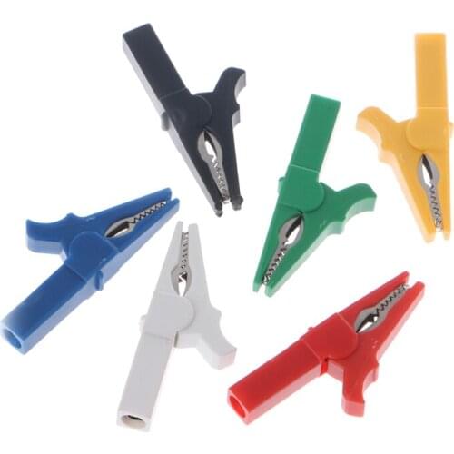 Best Price OOTDTY 6 Pcs 6 Colors 55mm Crocodile Alligator Clip For 4mm Male Banana Plug Connector