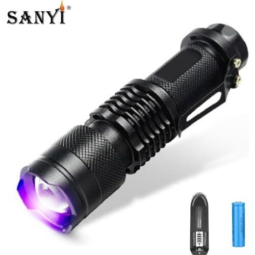 Zoomable Led UV Flashlight Torch Light Ultra Violet Light Blacklight UV Lamp AA Battery For Marker Checker Detection SK68