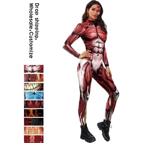 NADANBAO Fashion New Human Muscles Red Jumpsuits Adult Anime Cosplay Costumes Men Women Party Clothing Slim Bodysuits