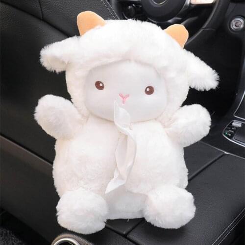 Cartoon Cute Lamb Wool Pumping Paper Bag Universal Armrest Box Seat Back Car Tissue Box