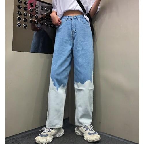 2021 New Baggy High waist Womens Jeans Y2K Streetwear Splash ink Color matching Straight pants Harajuku Fashion Denim Trouser