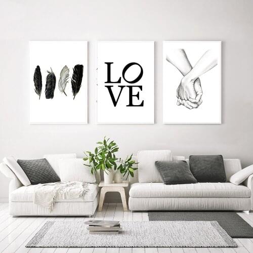 Black White Feather Abstract Shake Hands Posters I Love You Quotes Painting Wall Art Canvas Prints Bedroom Modular Pictures Home