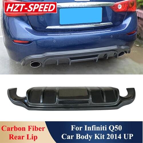Q50 Racing Type Real Carbon Fiber Single Out Rear Bumper Spoiler Diffuser Lip Exterior Decoration Car Body Kit For Infiniti Q50