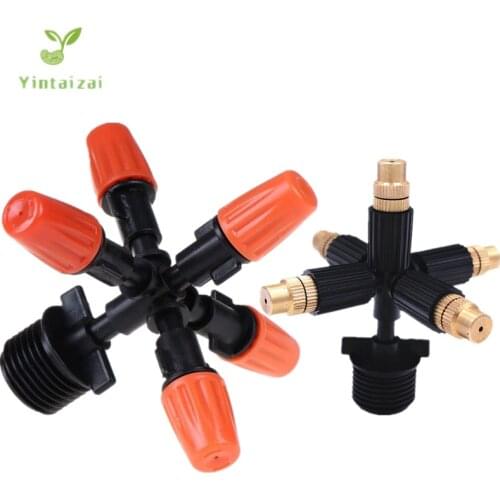 5-Ways Misting Sprinkler With 1/2"Screw Connector Brass Adjustable Nozzle Garden Watering Micro Irrigation Fittings