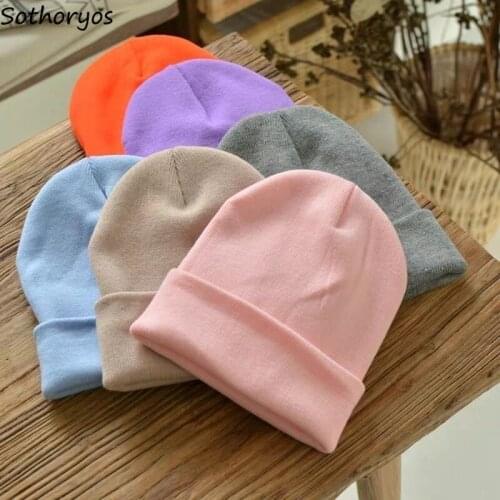 Beanies Women Solid Winter Warm Simple Baggy Knitted Students Caps Fashion Daily All-match Chic Skullies Hats Korean Style Retro