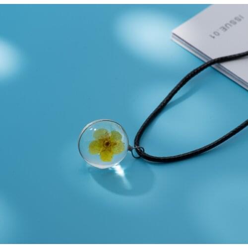 Natural Flower Specimen Glass Pendant Necklace Charm Women Time Gem Necklaces #DY501