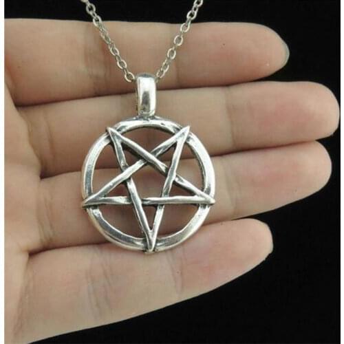 Supernatural Necklace Devils Trap Pentagram Pentacle Antique Silver Color Amulet Pendant Vintage Retro Movie Jewelry Wholesale