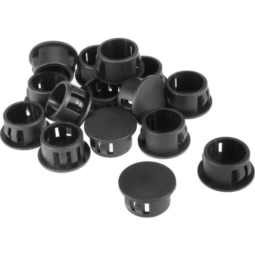 Uxcell 15pcs Black Nylon Mounting Diameter 15.9mm Round Snap Panel Locking Hole Plugs Cover Without Gasket Socket Caps
