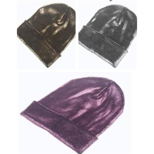 Spring Womens Bronzing Black Beanies Hat Casual Slouchy Beanie for Women Metallic Color Skullies Cap Black Knit Bonnet