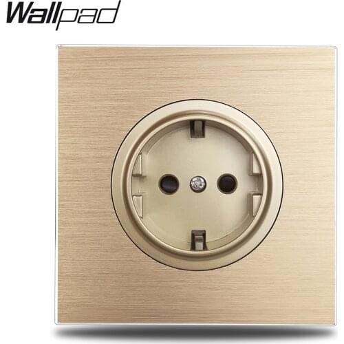 Wallpad L6 Gold EU Standard Wall Electric Socket German Power Outlet Gold Brushed Aluminum Metal Panel