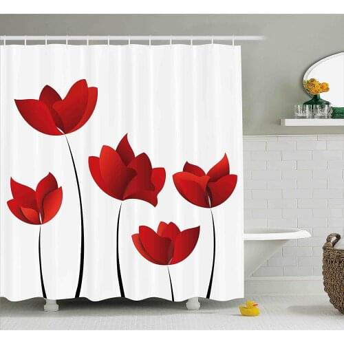 Floral Shower Curtain Valentines Inspired Exquisite Rose Petals Vivid Blossoms Florets Nature Illustration Bath Curtains