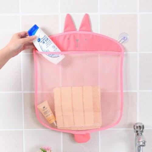 Cartoon Pattern Hanging Toiletries Bag for Bathroom Kitchen Sucker Storage Bag Polyester Net Organizer Pouch 1PCS