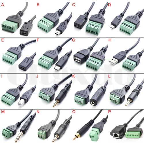 1PCS USB 2.0 Female B Micro Mini USB Type-C Male to 5 Pin Female Bolt Screw Connector with Shield Terminal Plug Adapter Cable