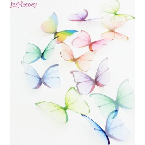 100PCS Gradient Organza Fabric Butterfly Appliques Translucent Single Layer Butterfly for Party Decor, Doll Embellishment
