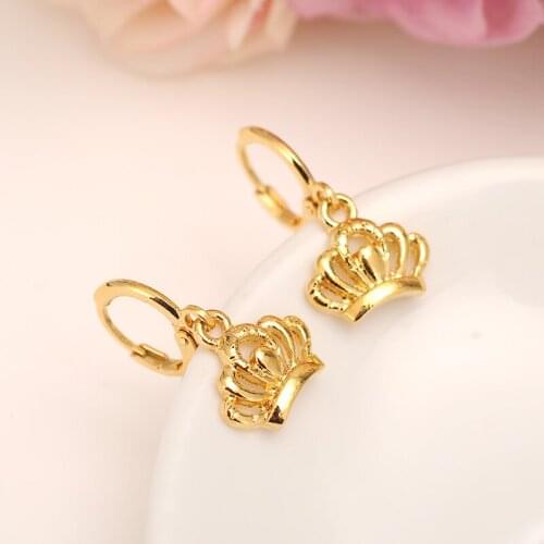 2 pairs Gold crown drop Earrings Women/Girl,Love Trendy fashion Jewelry for African/Arab/Middle Eastern kids childrengift