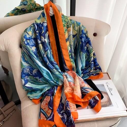 2021 Women Silk Winter Scarf Luxury Design Print Lady Beach Shawl Scarves Fashion Smooth Foulard Female Hijab