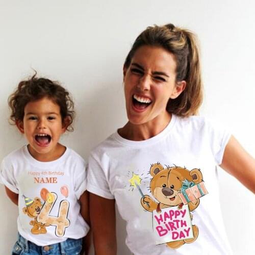 2020 Funny Style Little Bear Happy Birthday Printed T Shirt Fashion Mom Daughter Son Clothes Family Look Short Sleeve Tee Shirt