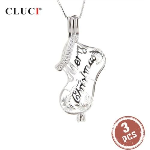 CLUCI 3pcs 925 Sterling Silver Christmas Stocking Socks Gift for Women Candy Hanging Bag Shaped Pearl Locket Silver 925 SC163SB