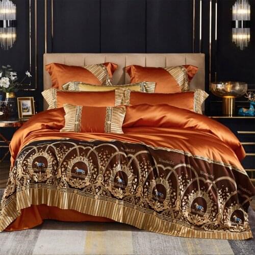 4/6 Pcs European Style Luxury Dubble Bedding Set Lace Embroidered Duvet Cover Set Queen and King Size Beds with Pillowcase
