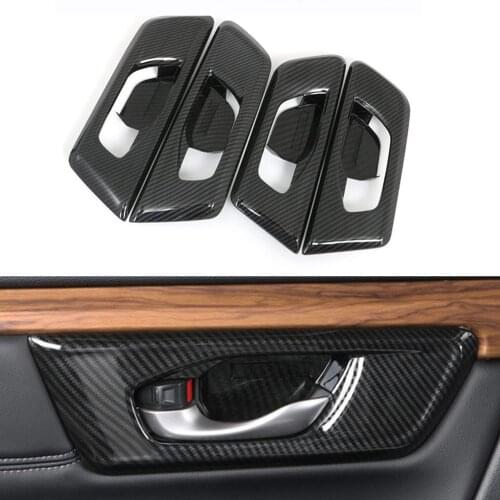 4PCS Inner Door Handle Bowl Cover Trim Carbon ABS Fiber for 17-21 Honda CRV Decorative Cover Car Interior Decoration Accessories