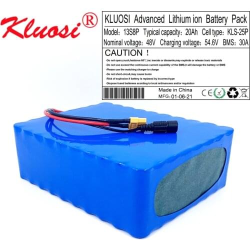 KLUOSI 48V 20Ah 13S8P 1200W 48V Battery 54.6V Li-ion Battery Pack with 30A BMS for Motor Electric Scooter Vehicle Ebike Bicycle