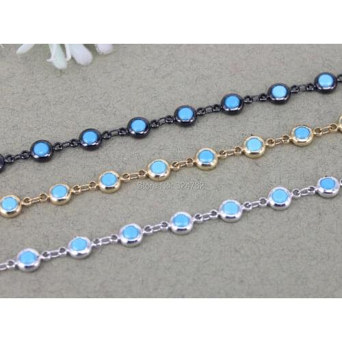 1Meter 6mm Round Shape Beaded Chain,Blue Stone Brass Chain,Wire Wrapped beaded Chain For Jewelry Making