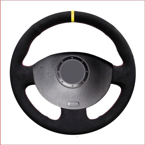 Yellow Marker Black Suede Steering Wheel Cover for Renault Megane 2 2003-2008 Kangoo 2008-2012 Scenic 2 2003-2009