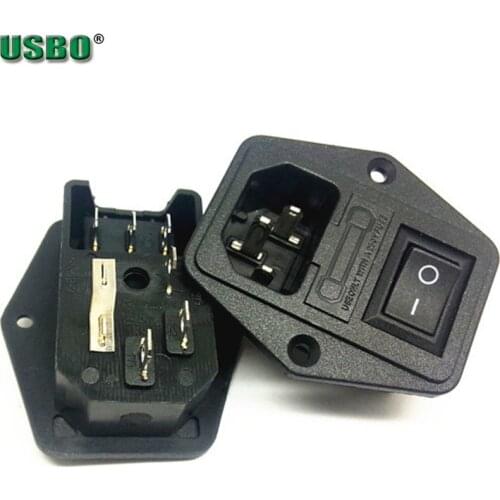 Black CE Copper 10A 250V IEC320 C13 C14 Screw panel Receptacle outlet with Fuse tube AC Power Socket with 3 pins on off switch