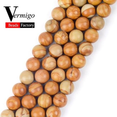 Natural Round Stone Beads Wood Jaspers Loose Beads For Jewelry Making 4 6 8 10 12mm Pick Size 15inches Diy Bracelet Accessories