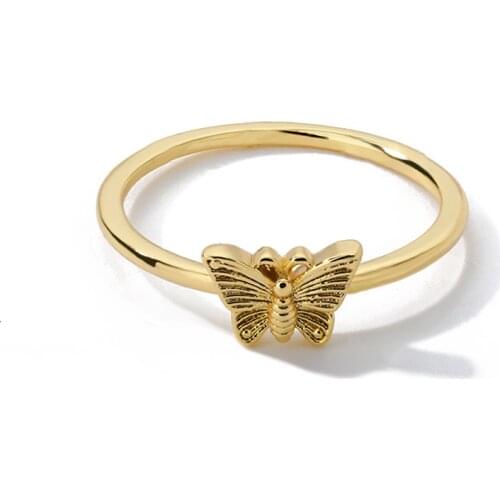 Etcavce Fashion Gold Dancing Moving Butterfly Rings Insect Open Adjustable Finger Rings For Women Girls Wedding Jewelery