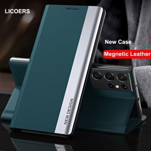 For Samsung Galaxy S21 Plus Ultra 5G S20 S10 FE Note 10 9 8 A12 A32 A21S A52 A72 A71 A22 Case Flip Magtnet Leather Plated Cover