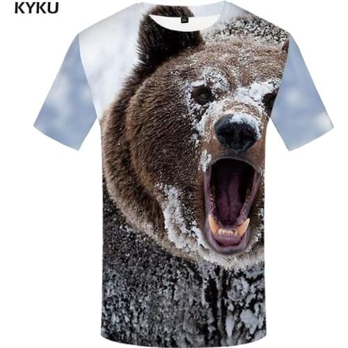 KYKU Brand Animal T shirt Men Bear Shirt Print Russia Funny T shirts Snow Tshirt Printed Funny Tshirts Casual Mens Clothing