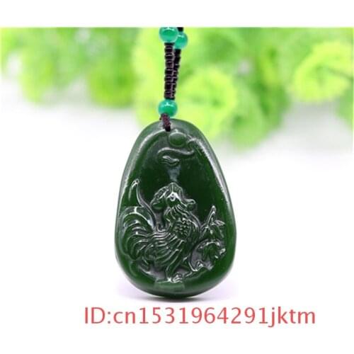 Jade Charm Jadeite for Chicken Gifts Necklace Jewelry Carved Men Amulet Pendant Fashion Natural Hand Green Women Chinese
