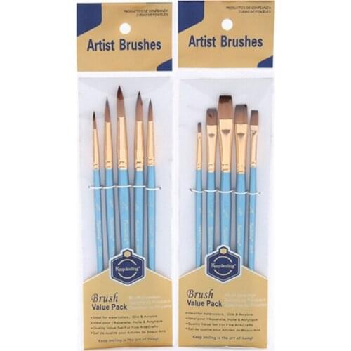 5pcs/Set Painting Brushes Pointed/Flat Head Nylon Artist Drawing Brush Calligraphy Pen for Watercolor Painting Art Supplies