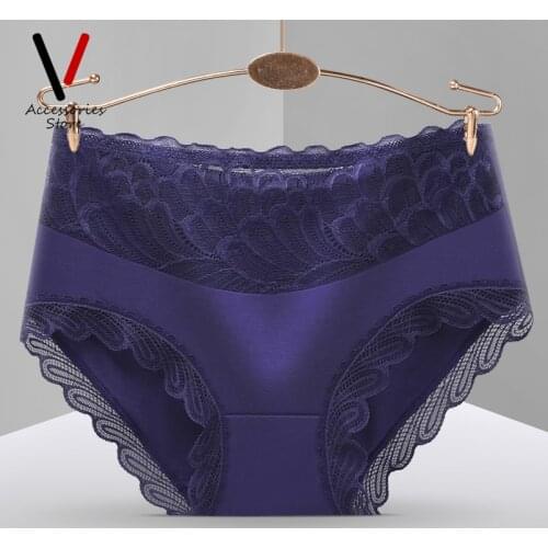 Lace Underpants Lingerie Feather Underwear Women Panties Sexy Mid-Waist Intimates Briefs Cotton High-Elasticity Underwear