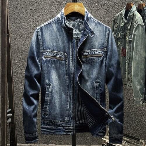 Korean Style Mens Denim Jackets American and European Style Biker Mans Jeans Jacket Coats Oversized Mens Streetwear A806