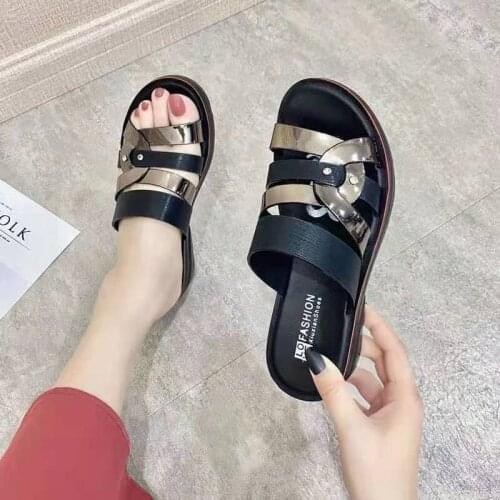 Summer Ladies PU Slippers Fashion All-match Female Slippers Ladies Rhinestone Beaded Decorative Slippers Women Sandals