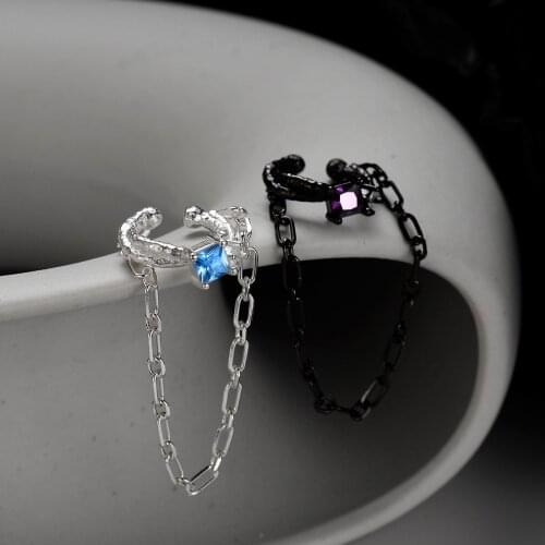 MLKENLY Genuine 925 Sterling Silver Chain Ear Clip for Female Uneven Ear cuff No Pierced Luxury Square CZ Earring Jewelry